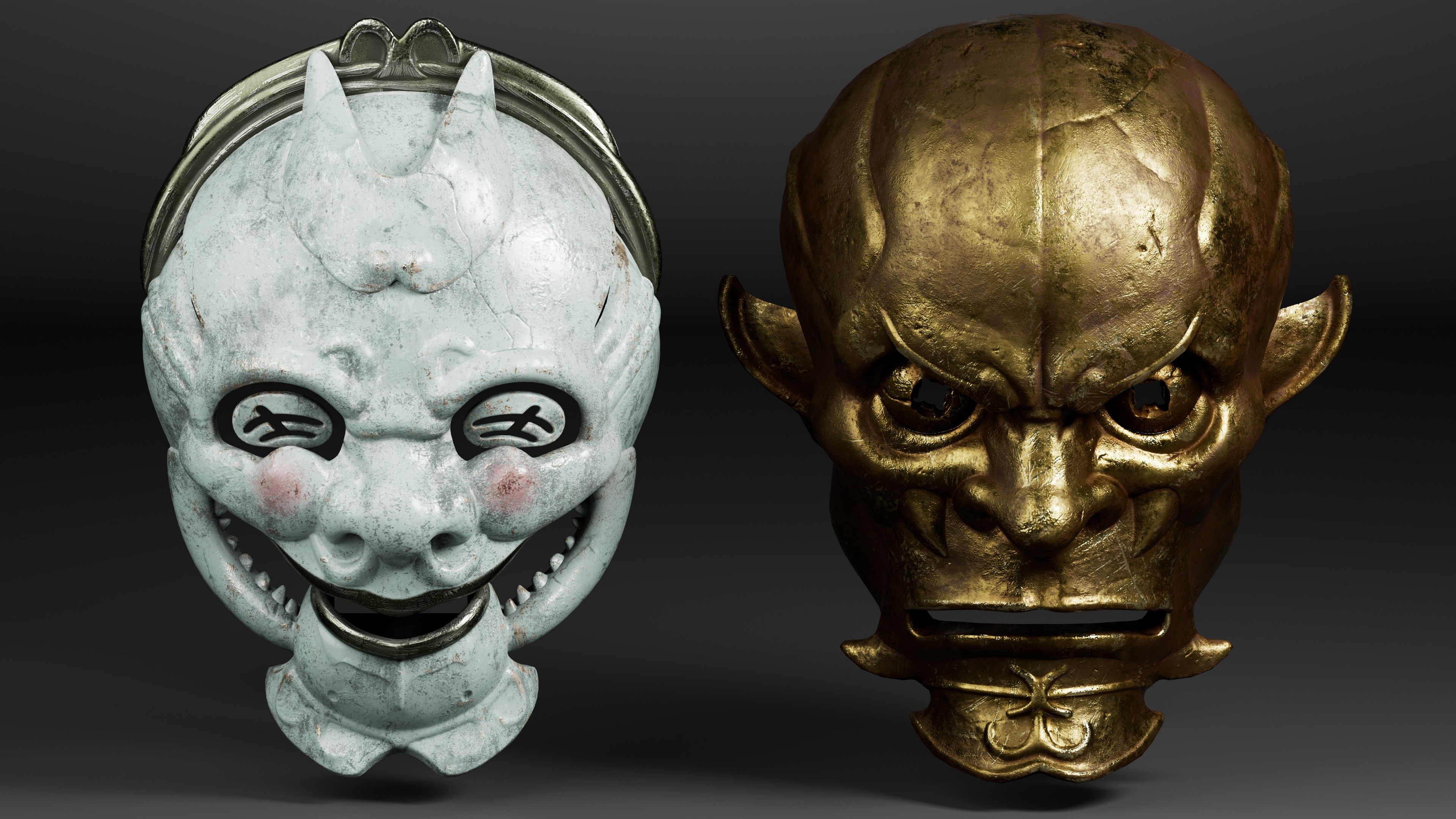 Phantom Blade Zero character props — oni masks