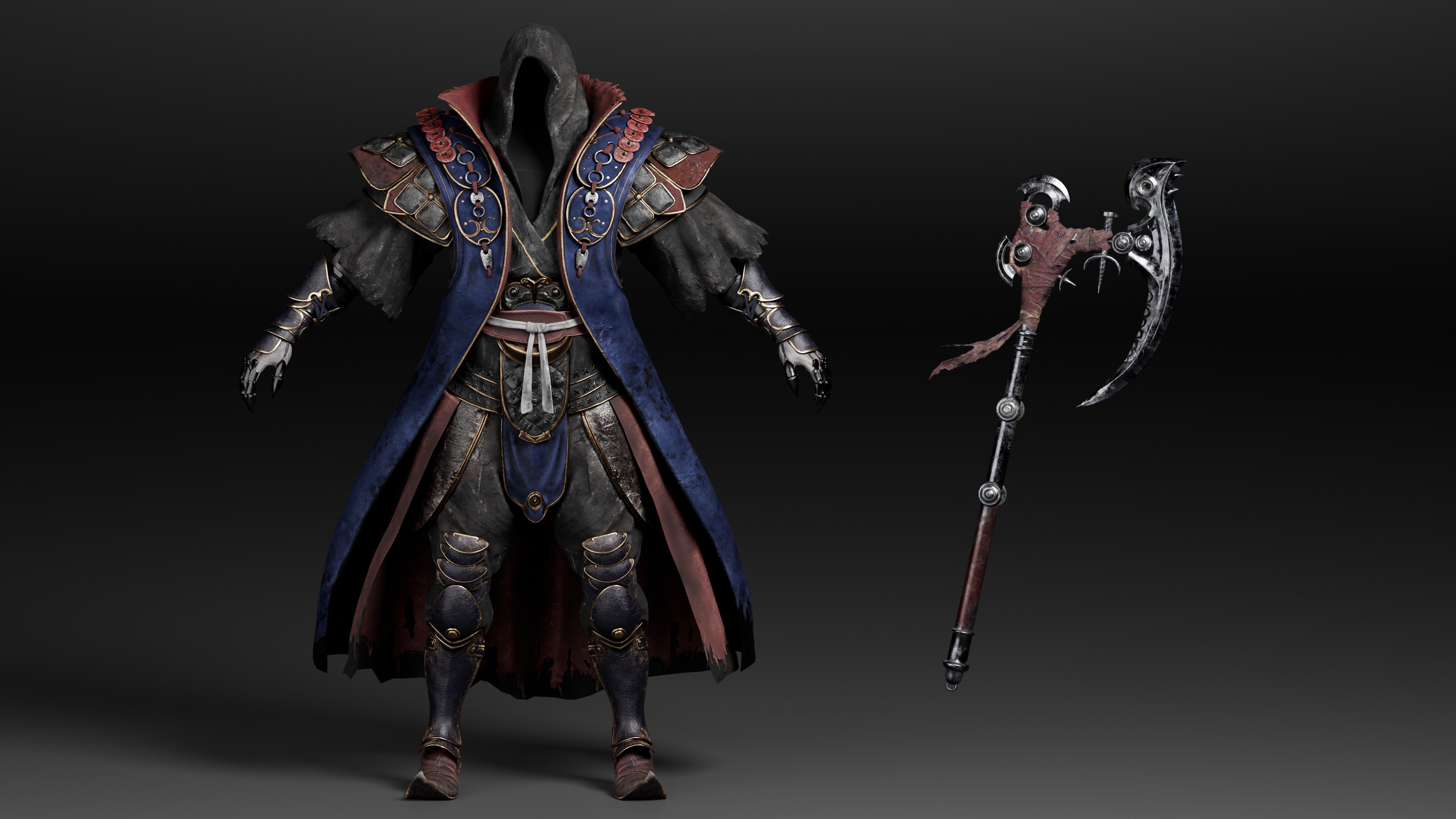 Phantom Blade Zero character render — hooded character with scythe