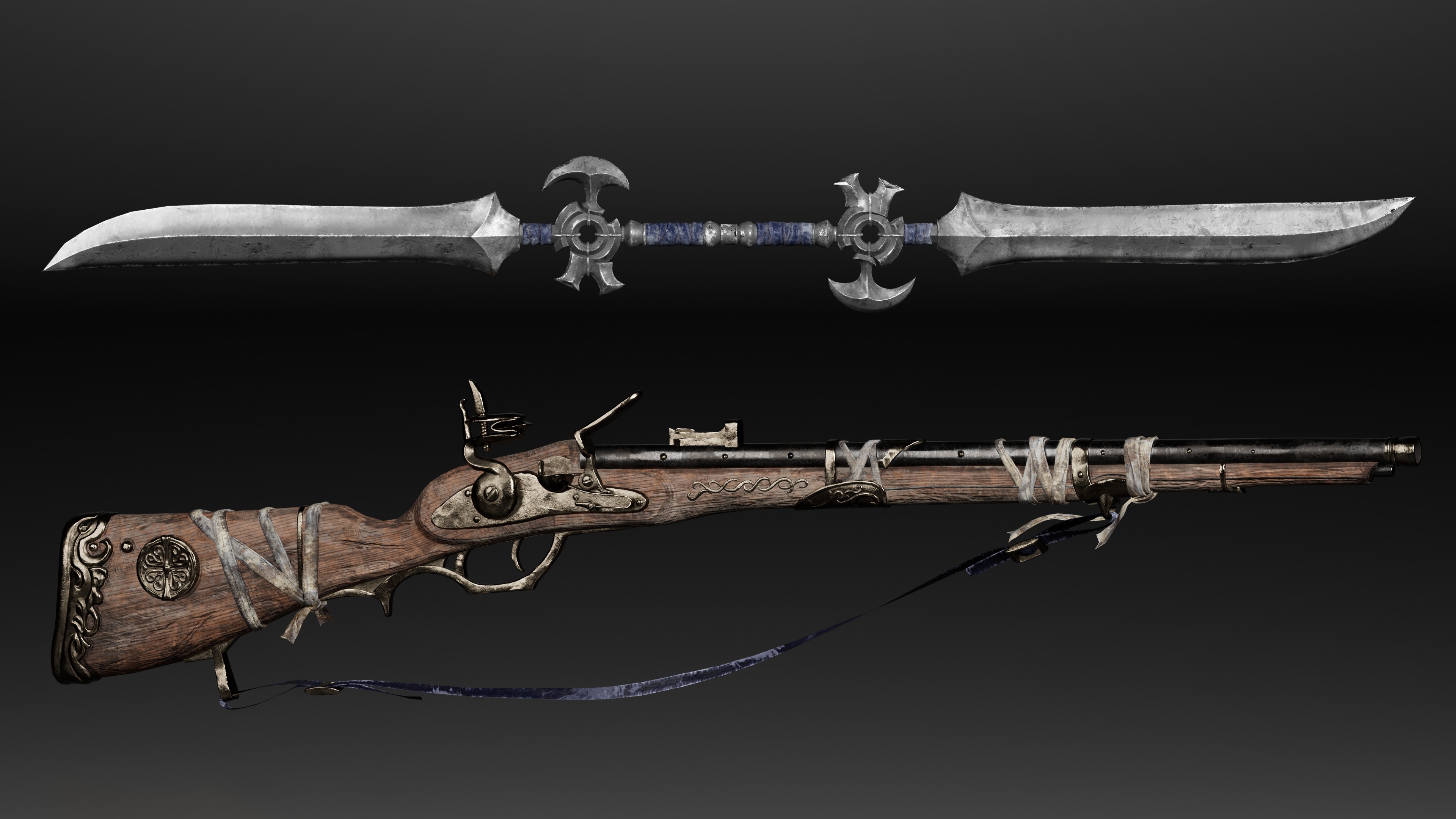 Phantom Blade Zero character props — sword and dagger set