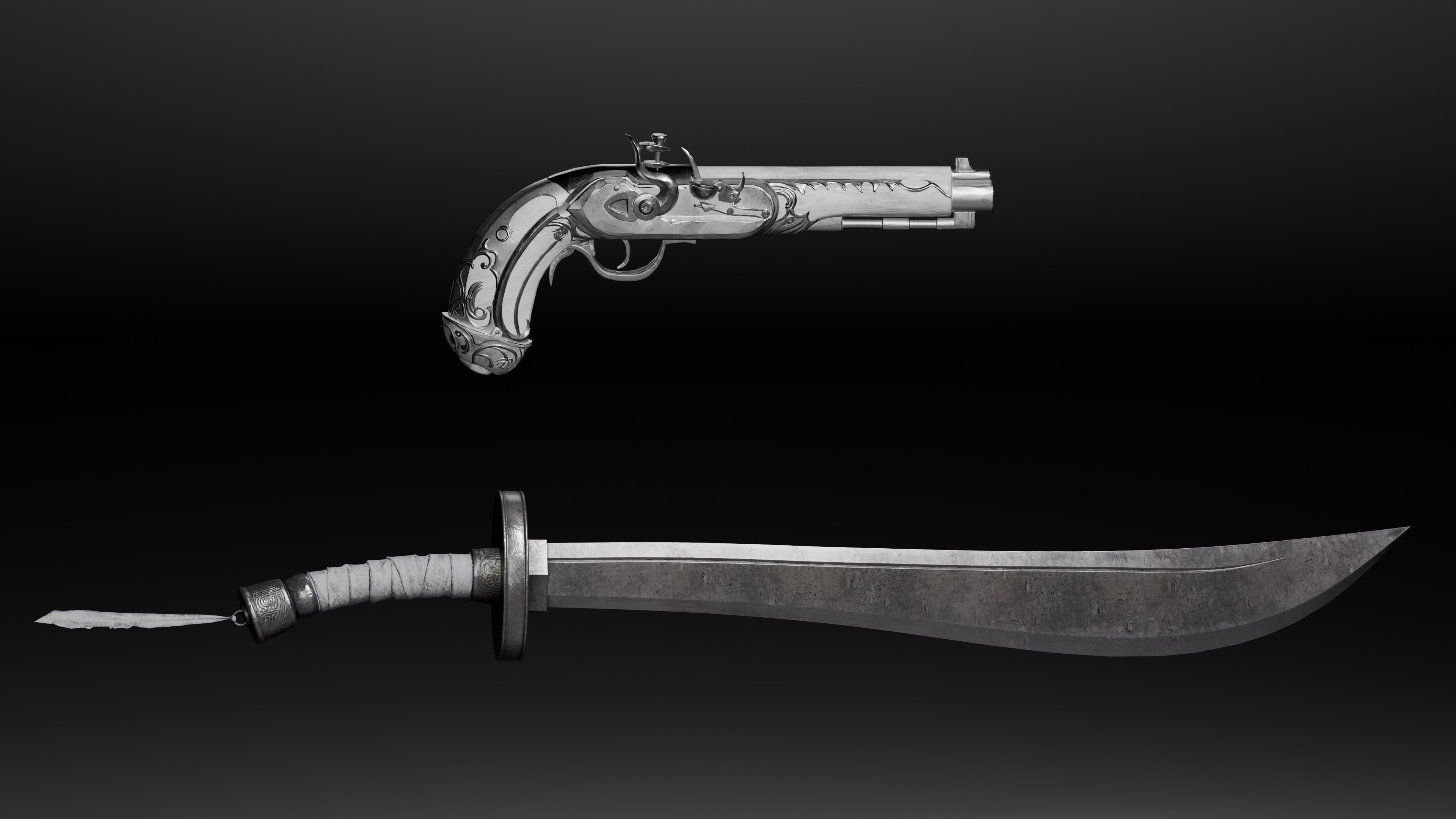 Phantom Blade Zero character props — polearm and scythe